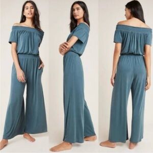 Saturday Sunday Anthropologie Green Wide Leg Stretch Jumpsuit Womens Large